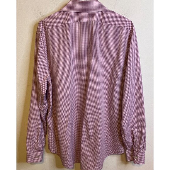 Calvin Klein Sz 17 34/35 Slim Fit Shirt Plaid Pink White Long Sleeve Slim Fit - Picture 2 of 4